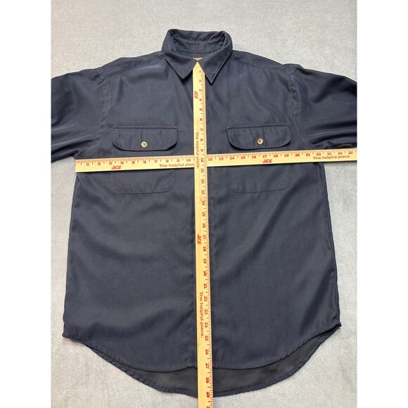 VINTAGE Wrangler Hero Men Button Up Shirt Medium Navy Blue Pockets Long Sleeve - Picture 6 of 10